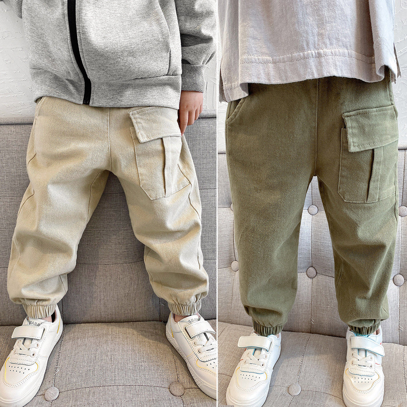 特 只有100-120码 儿童休闲工装裤软面料帅气潮范侧口袋收口长裤