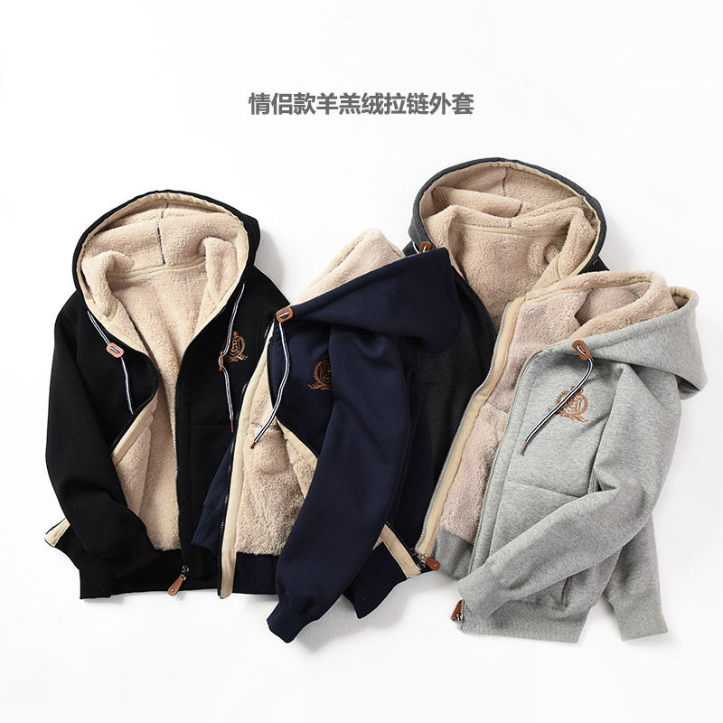 情侣款 加绒加厚连帽外套 羊羔绒纯棉拉链开衫 厚实保暖男女冬装,女装/女士精品,短外套,淘宝优惠券,粉丝福利购,淘宝优惠卷