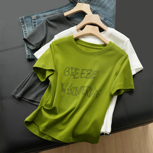 修身 女装 圆领精棉短袖 春夏款 简约百搭 女士链条字母印花T恤