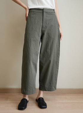 搭配款 175g不易褶皱女士宽松气球裤休闲裤 头层牛皮复古穆勒鞋k