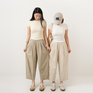 BOBO裤 女士纯棉工装 全棉宽松高腰九分裤 气球裤 空气感 夏款 薄