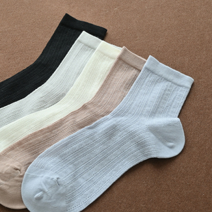 混色五双装 春夏款 女士精梳棉薄款 除臭网眼棉袜 中筒袜 三双装