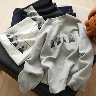 印花套头长袖 女士圆领卫衣 宽松落肩款 秋款 320g 女装 空气层