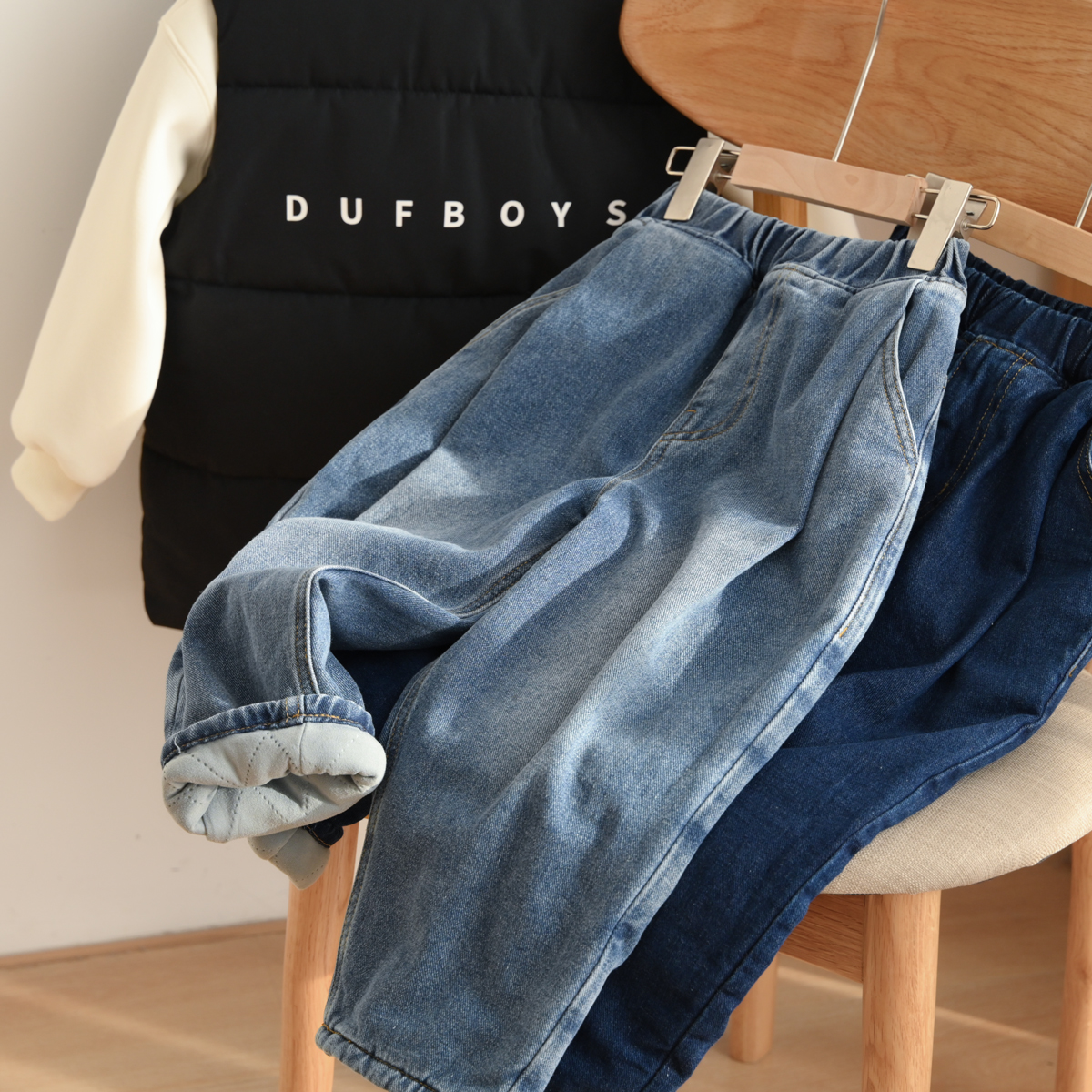 一条过冬儿童加厚软牛仔棉裤长裤