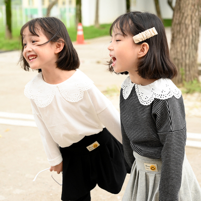 长袖条纹娃娃领水沐良品甜美T恤