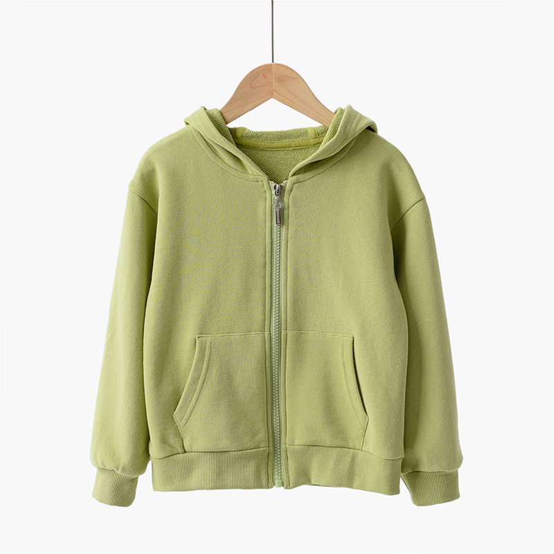 소년과 소녀를 위한 아동용 순면 테리 가디건 중년 및 노년층 어린이를 위한 솔리드 컬러 후드 커프 스포츠 재킷