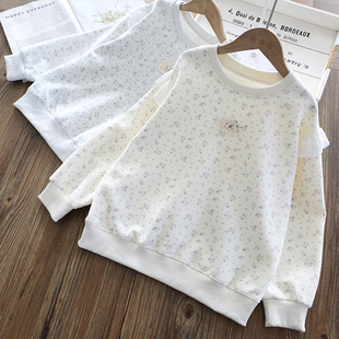 女童春装卫衣2026新款洋气童装儿童印花圆领上衣春秋款米白百搭潮