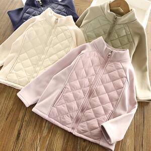 女童加绒防风立领菱格外套 中大儿童深秋初冬薄棉服上衣校服神器