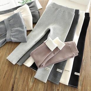 儿童打底裤女童春秋冬款中厚纯棉抓绒小女孩薄绒加绒加厚外穿裤子