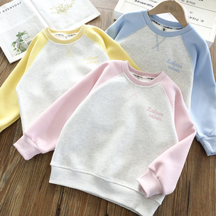 女童春装卫衣2026新款洋气童装儿童撞色袖圆领上衣春秋款百搭潮