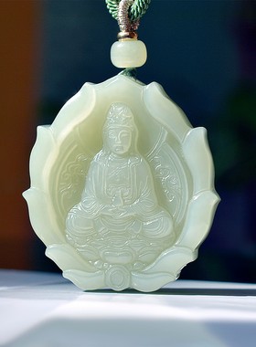 抢疯啦和田玉青海钢板料高冰晴水高脂高糯结构紧致观音吊坠C15431