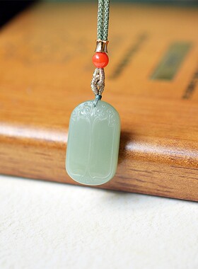 精雕和田玉青海钢板料冰底晴水色油润完美无结构双面兽牌子D15388