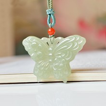 佩戴级精品和田玉青海料高冰晴水色结构紧致《蝴蝶》挂件15619#