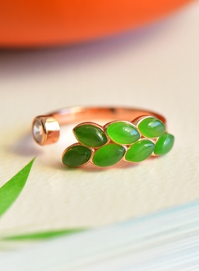 纯手工精制做工精湛s925银镶和田碧玉马眼配锆石百搭戒指11437-1#