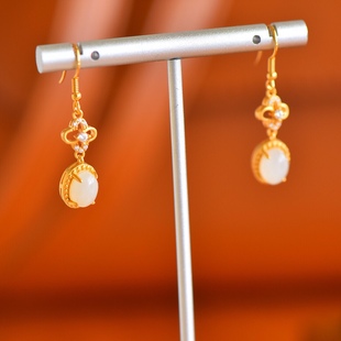 亏啦手工精制s925银镶和田玉小精品油润羊脂白百搭时尚 耳坠2452