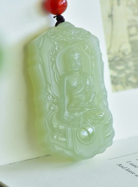 馈赠佳品和田玉钢板料冰底晴水绿细腻温润精雕工艺观音牌子15083