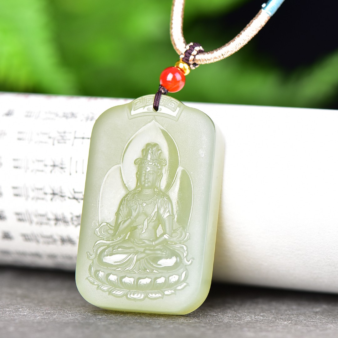 和田玉青海料青玉观音吊坠男士项链玉佩玉坠挂件玉牌观音15113