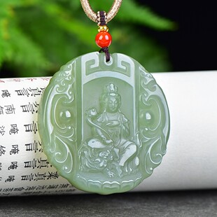放巨漏和田玉青海高冰湖水青玉质温润刀功老道文殊菩萨吊坠D15027