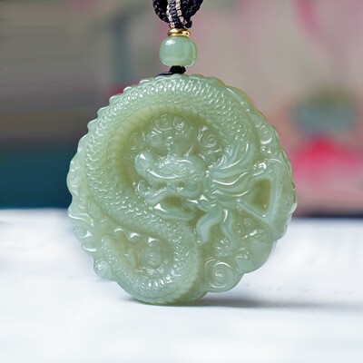 亏爆啦和田玉青海料高冰湖水绿玉质温润《双面龙日进斗金》C15596