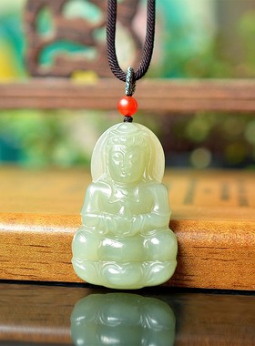 经典款精雕工艺和田玉青海黄口料高冰高油温润细腻观音吊坠D15173