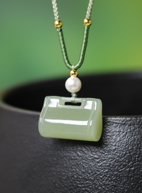 天然和田玉平安锁项链青海料中式如意毛衣链吊坠玉石颈饰15899