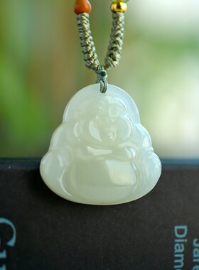 佩戴级精选精雕和田玉老坑料高冰高油干净无结构弥勒佛吊坠15128