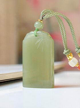 和田玉青海料高冰晴水色高冰高油钢板料平安牌子《节节高》D15612