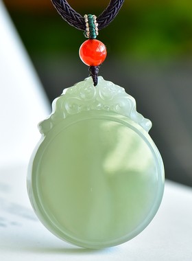 精雕和田玉青海镯心料冰底湖水青玉质干净细润油双龙平安牌D15047