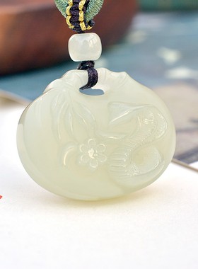 天然和田玉平安锁老坑如意锁骨链吊坠闺蜜中式简约颈饰礼物15696
