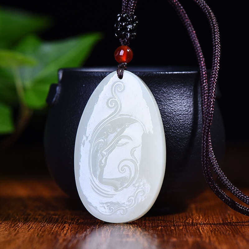 亏啦和田玉老坑细润油冰白玉质结构紧致工艺精湛椭圆观音挂件1650