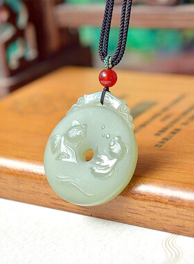 和田玉青海镯心料冰底晴水细腻油润干净无结构连年有余吊坠D15178