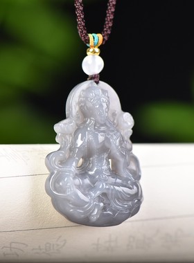 精工雕刻精品和田玉青海老坑料烟紫高冰高油《吉祥观音》D15482#