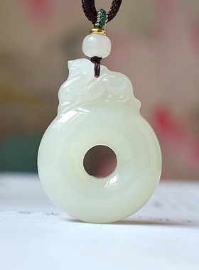 震撼和田玉青海料羊脂玉玉质细腻温润干净精雕《平安扣》15673#