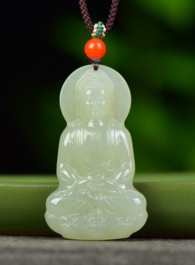 轻奢精雕和田玉青海老坑冰底晴水色玉质温润结构紧致佛吊坠D15534