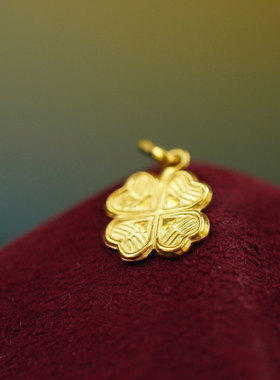 中古绝版意大利手工750金标18K纯金四叶草心形项链吊坠经典高奢款