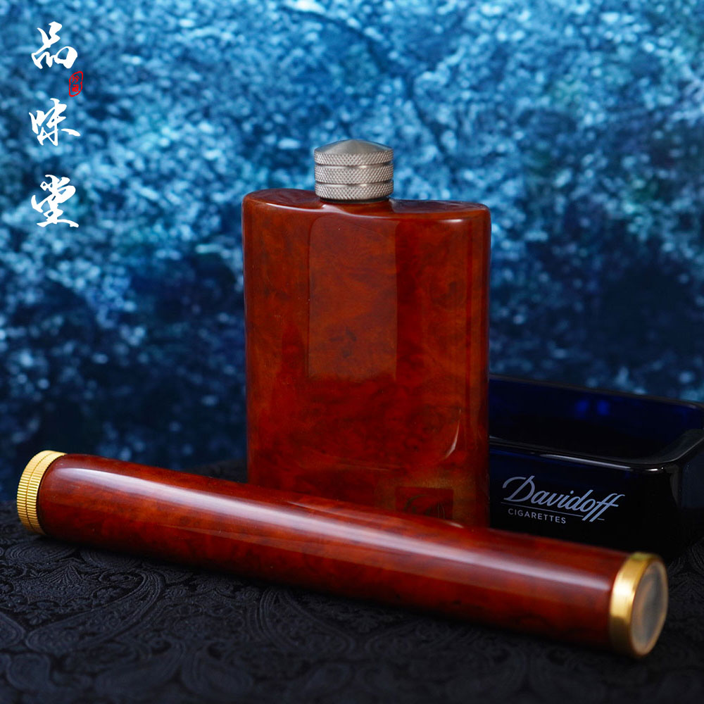 绝版高奢德国产手工品牌Backgammon便携酒壶雪茄湿度桶工艺石楠木