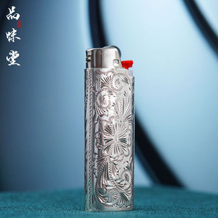 早期墨西哥产手工雕刻鹫尾花雕花纯银打火机保护套壳复古经典绝版