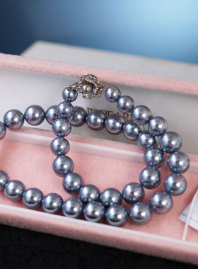 早期日本WINK PEARL人工黑珍珠项链耳钉套装炫彩证书全新送礼轻奢