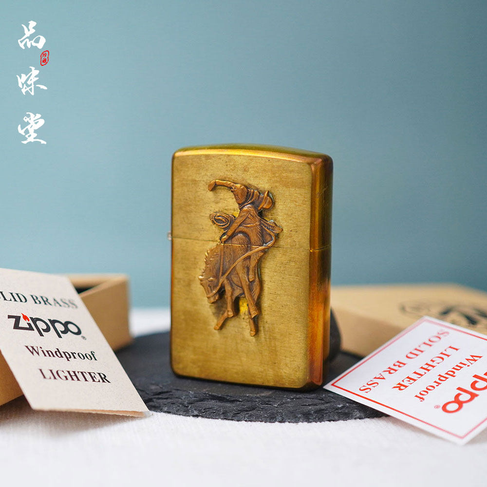 1995年美国zippo芝宝万宝路驯马纯铜煤油打火机翻盖机原封 盒说全