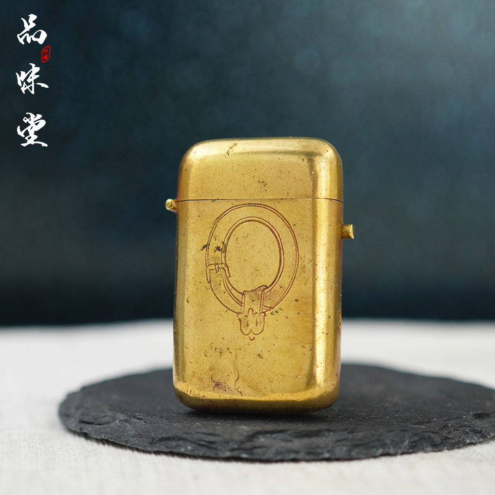 1900年德国纯铜滚轮式火绒机火柴盒翻盖百年历史收藏烟具古董绝版