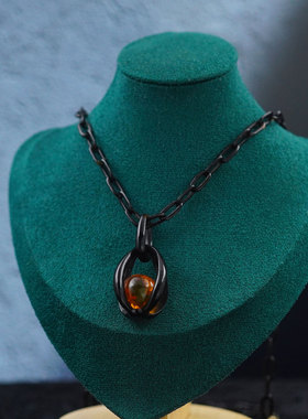 精美天然虎纹珍贵项链吊坠老琥珀蜜蜡花珀首饰复古个性送朋友绝版