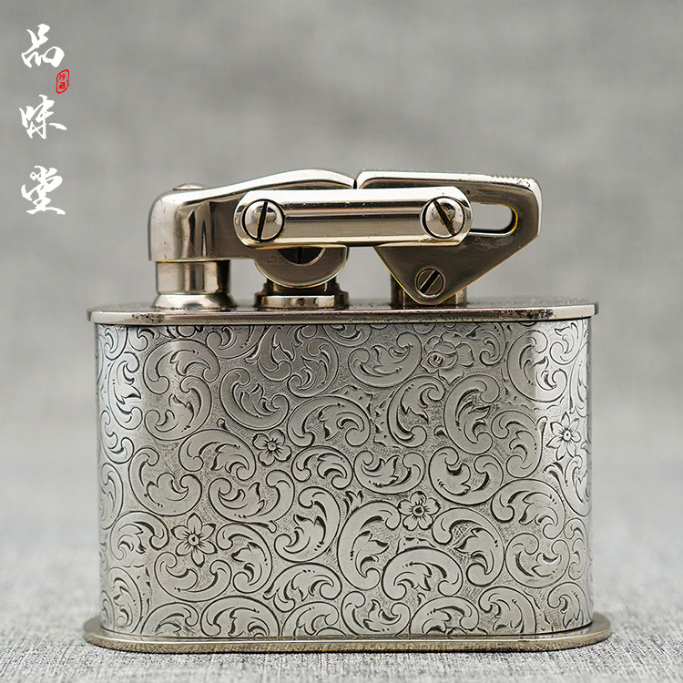奢华级德国KW卡尔威登手工纯银套唐草雕花自动机双连杆古董打火机