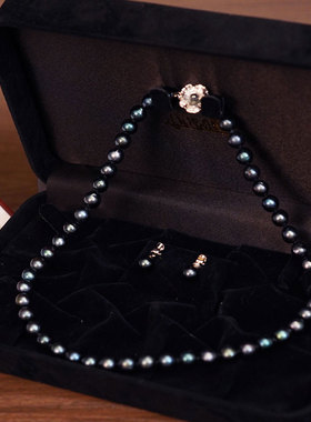 日本天然黑珍珠8mm正圆项链耳钉染色首饰SILVER纯银证书精美齐全