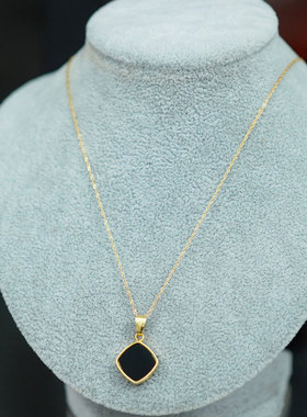 绝版日本18K纯金天然黑曜石手工项链吊坠复古个性送朋友 精美礼物