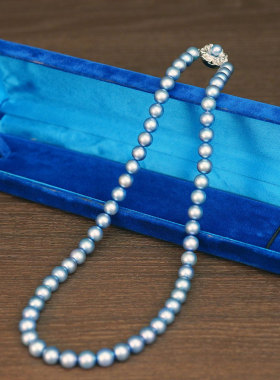 日本天然海水黑珍珠silver纯银7mm正圆项链首饰高贵奢华绚丽夺目