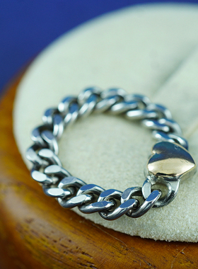 早期欧洲匠人手工制造10K纯金纯银锁链戒指气质首饰复古个性绝版