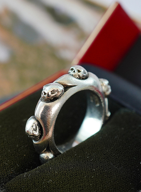 925纯银骷髅头戒指立体浮雕