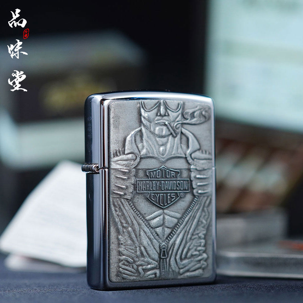 全新1995年份美国zippo芝宝哈雷限定防风翻盖打火机拉链男银复古