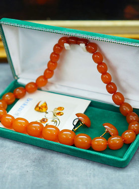 1950年日本手工天然老琥珀蜜蜡项链首饰耳钉套装证书收藏送礼精美