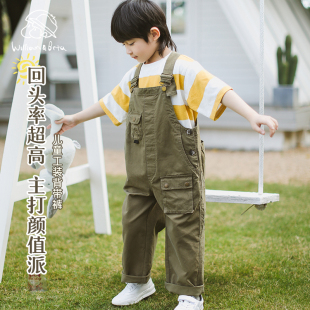 子长绒棉珠帆女童春装 男童裤 长裤 儿童工装 小新和贝塔 背带裤 童装